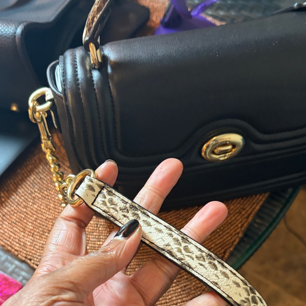 Coach Black Crossbody Bag with Gold and Snakeskin Straps - Picture 4 of 8